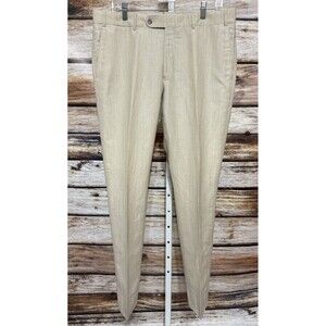 6 East Pants Mens 36x33 Wool Linen Dress Trousers Cream Straight Leg